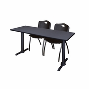 60 X 24 IN. T-BASE TRAINING SEMINAR TABLE- GREY & 2 M STACK CHAIRS- BLACK <FONT COLOR=GREEN>-FREE SHIPPING-</FONT>