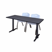 60 X 24 IN. T-BASE TRAINING SEMINAR TABLE- GREY & 2 M STACK CHAIRS- GREY <FONT COLOR=GREEN>-FREE SHIPPING-</FONT>