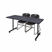 60 X 24 IN. T-BASE TRAINING SEMINAR TABLE- GREY, 2 STACK CHAIRS- BLACK <FONT COLOR=GREEN>-FREE SHIPPING-</FONT>