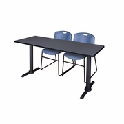 60 X 24 IN. T-BASE TRAINING SEMINAR TABLE- GREY & 2 STACK CHAIRS- BLUE <FONT COLOR=GREEN>-FREE SHIPPING-</FONT>