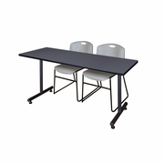 60 X 24 IN. T-BASE TRAINING SEMINAR TABLE- GREY, 2 STACK CHAIRS- GREY <FONT COLOR=GREEN>-FREE SHIPPING-</FONT>