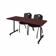 60 X 24 IN. T-BASE TRAINING SEMINAR TABLE- MAHOGANY, 2 M STACK CHAIRS- BLACK <FONT COLOR=GREEN>-FREE SHIPPING-</FONT>
