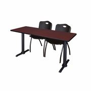 60 X 24 IN. T-BASE TRAINING SEMINAR TABLE- MAHOGANY & 2 M STACK CHAIRS- BLACK <FONT COLOR=GREEN>-FREE SHIPPING-</FONT>