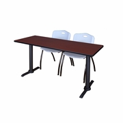 60 X 24 IN. T-BASE TRAINING SEMINAR TABLE- MAHOGANY & 2 M STACK CHAIRS- GREY <FONT COLOR=GREEN>-FREE SHIPPING-</FONT>