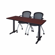 60 X 24 IN. T-BASE TRAINING SEMINAR TABLE- MAHOGANY & 2 NESTING CHAIRS <FONT COLOR=GREEN>-FREE SHIPPING-</FONT>