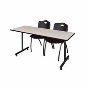 60 X 24 IN. T-BASE TRAINING SEMINAR TABLE- MAPLE, 2 M STACK CHAIRS- BLACK <FONT COLOR=GREEN>-FREE SHIPPING-</FONT>
