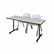 60 X 24 IN. T-BASE TRAINING SEMINAR TABLE- MAPLE, 2 M STACK CHAIRS- GREY <FONT COLOR=GREEN>-FREE SHIPPING-</FONT>