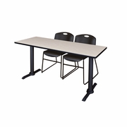 60 X 24 IN. T-BASE TRAINING SEMINAR TABLE- MAPLE & 2 STACK CHAIRS- BLACK <FONT COLOR=GREEN>-FREE SHIPPING-</FONT>