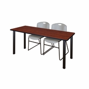 60 X 24 IN. TRAINING TABLE- CHERRY TOP, BLACK LEGS & 2 CHAIRS- GREY <FONT COLOR=GREEN>-FREE SHIPPING-</FONT>