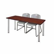 60 X 24 IN. TRAINING TABLE- CHERRY TOP, CHROME LEGS & 2 CHAIRS- GREY <FONT COLOR=GREEN>-FREE SHIPPING-</FONT>