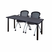 60 X 24 IN. TRAINING TABLE- GREY TOP, BLACK LEGS & 2 NESTING CHAIRS <FONT COLOR=GREEN>-FREE SHIPPING-</FONT>