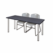 60 X 24 IN. TRAINING TABLE- GREY TOP, CHROME LEGS & 2 CHAIRS- GREY <FONT COLOR=GREEN>-FREE SHIPPING-</FONT>