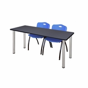 60 X 24 IN. TRAINING TABLE- GREY TOP, CHROME LEGS & 2 M STACK CHAIRS- BLUE <FONT COLOR=GREEN>-FREE SHIPPING-</FONT>