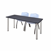 60 X 24 IN. TRAINING TABLE- GREY TOP, CHROME LEGS & 2 M STACK CHAIRS- GREY <FONT COLOR=GREEN>-FREE SHIPPING-</FONT>