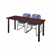 60 X 24 IN. TRAINING TABLE- MAHOGANY TOP, BLACK LEGS & 2 CHAIRS- BLUE <FONT COLOR=GREEN>-FREE SHIPPING-</FONT>