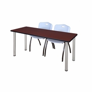 60 X 24 IN. TRAINING TABLE- MAHOGANY TOP, CHROME LEGS & 2 M STACK CHAIRS- GREY <FONT COLOR=GREEN>-FREE SHIPPING-</FONT>