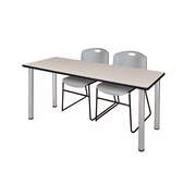 60 X 24 IN. TRAINING TABLE- MAPLE TOP, CHROME LEGS & 2 CHAIRS- GREY <FONT COLOR=GREEN>-FREE SHIPPING-</FONT>