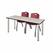 60 X 24 IN. TRAINING TABLE- MAPLE TOP, CHROME LEGS & 2 M STACK CHAIRS- BURGUNDY <FONT COLOR=GREEN>-FREE SHIPPING-</FONT>