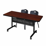60 X 30 IN. FLIP-TOP PRIVACY NESTING TABLE- CHERRY, 2 M STACK CHAIRS- BLACK <FONT COLOR=GREEN>-FREE SHIPPING-</FONT>