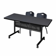 60 X 30 IN. FLIP-TOP PRIVACY NESTING TABLE- GREY, 2 M STACK CHAIRS- BLACK <FONT COLOR=GREEN>-FREE SHIPPING-</FONT>