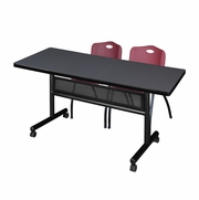 60 X 30 IN. FLIP-TOP PRIVACY NESTING TABLE- GREY, 2 M STACK CHAIRS- BURGUNDY <FONT COLOR=GREEN>-FREE SHIPPING-</FONT>