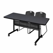 60 X 30 IN. FLIP-TOP PRIVACY NESTING TABLE- GREY, 2 STACK CHAIRS- BLACK <FONT COLOR=GREEN>-FREE SHIPPING-</FONT>