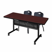 60 X 30 IN. FLIP-TOP PRIVACY NESTING TABLE- MAHOGANY, 2 M STACK CHAIRS- BLACK <FONT COLOR=GREEN>-FREE SHIPPING-</FONT>