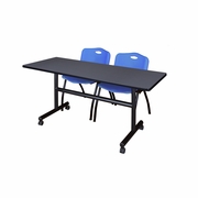 60 X 30 IN. FLIP-TOP TRAINING NESTING TABLE- GREY, 2 M STACK CHAIRS- BLUE <FONT COLOR=GREEN>-FREE SHIPPING-</FONT>