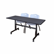 60 X 30 IN. FLIP-TOP TRAINING NESTING TABLE- GREY, 2 M STACK CHAIRS- GREY <FONT COLOR=GREEN>-FREE SHIPPING-</FONT>