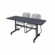 60 X 30 IN. FLIP-TOP TRAINING NESTING TABLE- GREY, 2 STACK CHAIRS- GREY <FONT COLOR=GREEN>-FREE SHIPPING-</FONT>