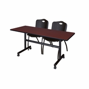 60 X 30 IN. FLIP-TOP TRAINING NESTING TABLE- MAHOGANY, 2 M STACK CHAIRS- BLACK <FONT COLOR=GREEN>-FREE SHIPPING-</FONT>