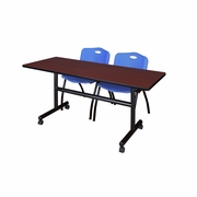 60 X 30 IN. FLIP-TOP TRAINING NESTING TABLE- MAHOGANY, 2 M STACK CHAIRS- BLUE <FONT COLOR=GREEN>-FREE SHIPPING-</FONT>