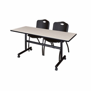 60 X 30 IN. FLIP-TOP TRAINING NESTING TABLE- MAPLE, 2 M STACK CHAIRS- BLACK <FONT COLOR=GREEN>-FREE SHIPPING-</FONT>