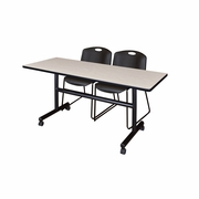 60 X 30 IN. FLIP-TOP TRAINING NESTING TABLE- MAPLE, 2 STACK CHAIRS- BLACK <FONT COLOR=GREEN>-FREE SHIPPING-</FONT>
