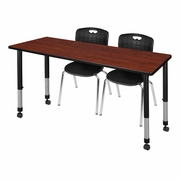 60 X 30 IN. MOBILE ADJUSTABLE CLASSROOM TABLE- CHERRY & 2 ANDY 18 IN. STACK CHAIRS- BLACK <FONT COLOR=GREEN>-FREE SHIPPING-</FONT>