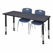 60 X 30 IN. MOBILE ADJUSTABLE CLASSROOM TABLE- GREY & 2 ANDY 18 IN. STACK CHAIRS- BLUE <FONT COLOR=GREEN>-FREE SHIPPING-</FONT>