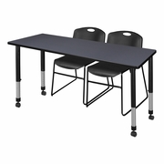 60 X 30 IN. MOBILE ADJUSTABLE CLASSROOM TABLE- GREY & 2 STACK CHAIRS- BLACK <FONT COLOR=GREEN>-FREE SHIPPING-</FONT>