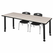 60 X 30 IN. MOBILE ADJUSTABLE CLASSROOM TABLE- MAPLE & 2 ANDY 12 IN. STACK CHAIRS- BLACK <FONT COLOR=GREEN>-FREE SHIPPING-</FONT>