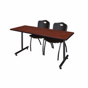 60 X 30 IN. T-BASE TRAINING SEMINAR TABLE- CHERRY, 2 M STACK CHAIRS- BLACK <FONT COLOR=GREEN>-FREE SHIPPING-</FONT>