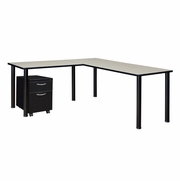 60 X 66 IN. CORNER L SHAPED DESK WITH PEDESTAL DRAWER- MAPLE TOP, BLACK LEGS <FONT COLOR=GREEN>-FREE SHIPPING-</FONT> 60 X 66 IN. CORNER L SHAPED DESK WITH PEDESTAL DRAWER- MAPLE TOP, BLACK LEGS <FONT COLOR=GREEN>-FREE SHIPPING-</FONT>
