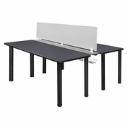 66 X 24 IN. 2 PERSON WORKSTATION DESK WITH PRIVACY DIVIDER- GREY TOP, BLACK LEGS <FONT COLOR=GREEN>-FREE SHIPPING-</FONT>