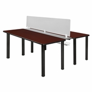 66 X 24 IN. 2 PERSON WORKSTATION DESK WITH PRIVACY DIVIDER- MAHOGANY TOP, BLACK LEGS <FONT COLOR=GREEN>-FREE SHIPPING-</FONT>