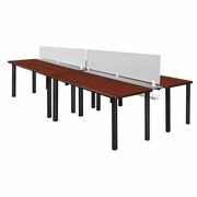 66 X 24 IN. 4 PERSON WORKSTATION DESK WITH PRIVACY DIVIDER- CHERRY TOP, BLACK LEGS <FONT COLOR=GREEN>-FREE SHIPPING-</FONT>