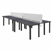 66 X 24 IN. 4 PERSON WORKSTATION DESK WITH PRIVACY DIVIDER- GREY TOP, BLACK LEGS <FONT COLOR=GREEN>-FREE SHIPPING-</FONT>