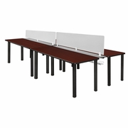 66 X 24 IN. 4 PERSON WORKSTATION DESK WITH PRIVACY DIVIDER- MAHOGANY TOP, BLACK LEGS <FONT COLOR=GREEN>-FREE SHIPPING-</FONT>