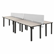66 X 24 IN. 4 PERSON WORKSTATION DESK WITH PRIVACY DIVIDER- MAPLE TOP, BLACK LEGS <FONT COLOR=GREEN>-FREE SHIPPING-</FONT>