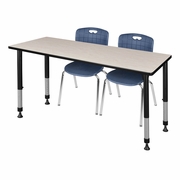 66 X 24 IN. ADJUSTABLE CLASSROOM TABLE- MAPLE & 2 ANDY 18 IN. STACK CHAIRS- BLUE <FONT COLOR=GREEN>-FREE SHIPPING-</FONT>