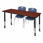 66 X 24 IN. MOBILE ADJUSTABLE CLASSROOM TABLE- CHERRY & 2 ANDY 18 IN. STACK CHAIRS- BLUE <FONT COLOR=GREEN>-FREE SHIPPING-</FONT>