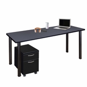 66 X 24 IN. MOBILE DESK WITH STORAGE- GREY TOP, BLACK LEGS <FONT COLOR=GREEN>-FREE SHIPPING-</FONT>