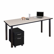 66 X 24 IN. MOBILE DESK WITH STORAGE- MAPLE TOP, BLACK LEGS <FONT COLOR=GREEN>-FREE SHIPPING-</FONT>